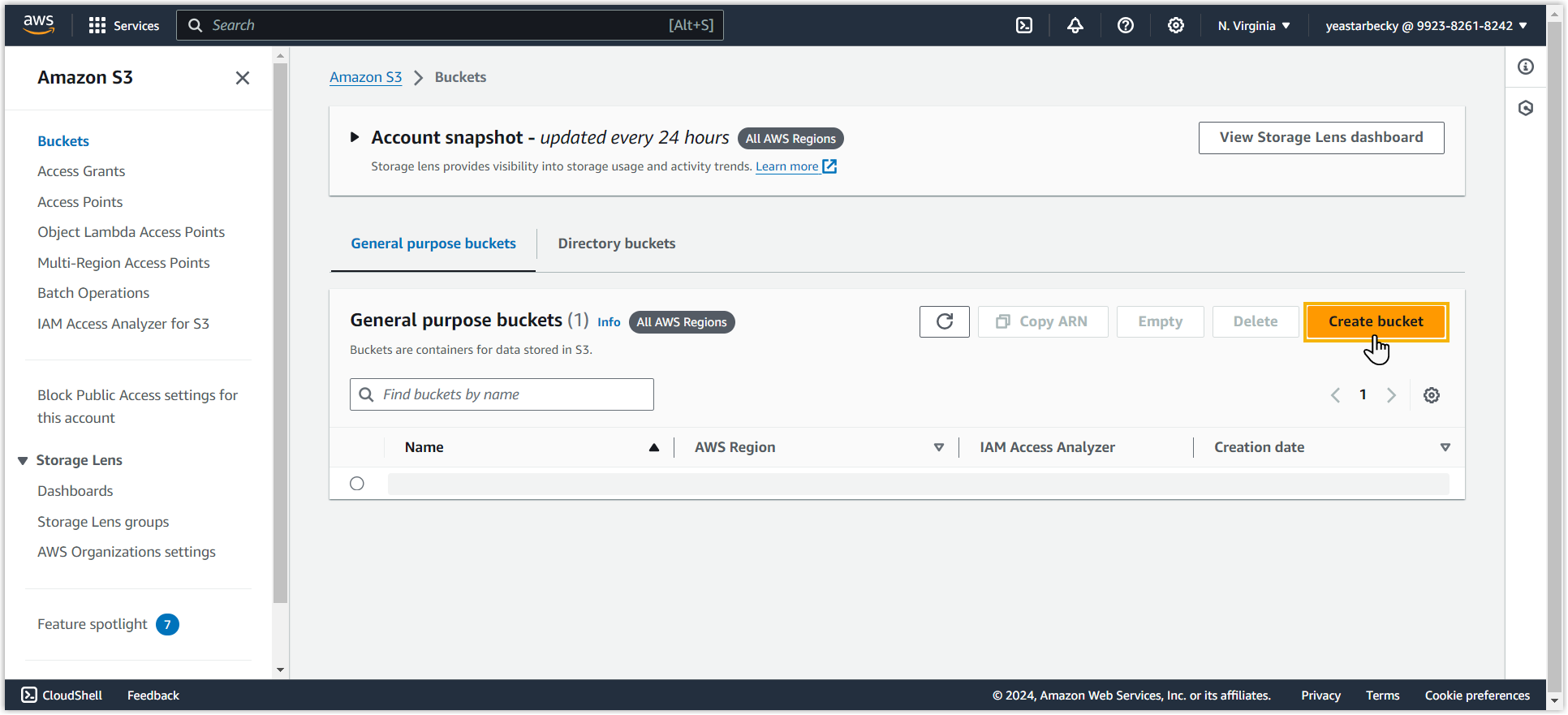 Cloud Voice, the Create bucket button in the S3 console