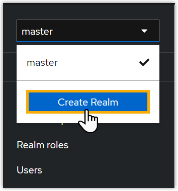 Create Realm option in the Red Hat SSO realm selector