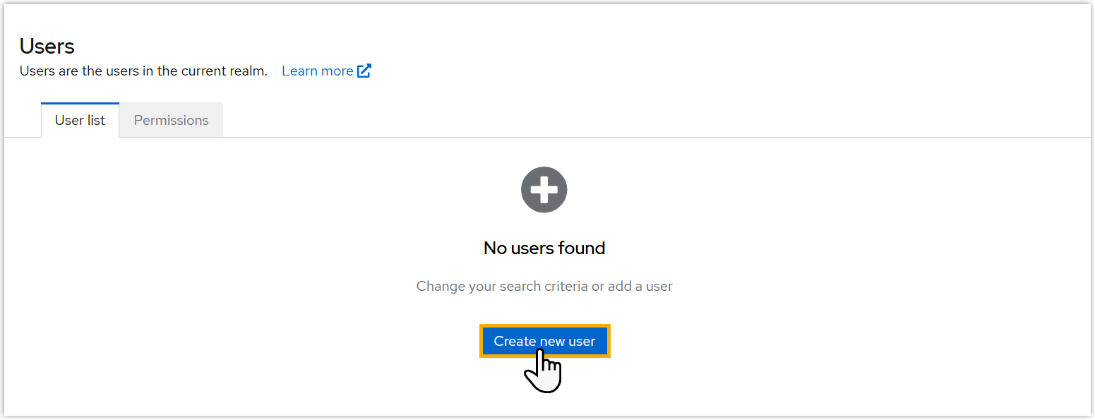 Create new user button on the user list