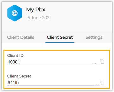 The Client ID and Client Secret generated by Zoho