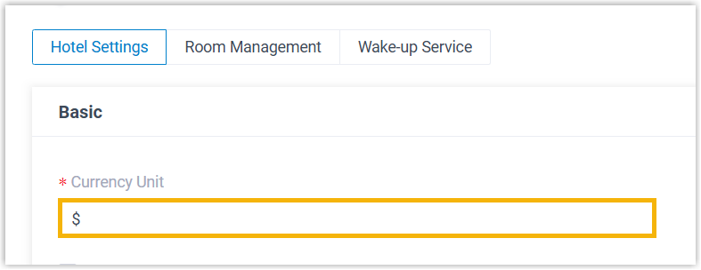 The Currency Unit setting on the Hotel Settings tab