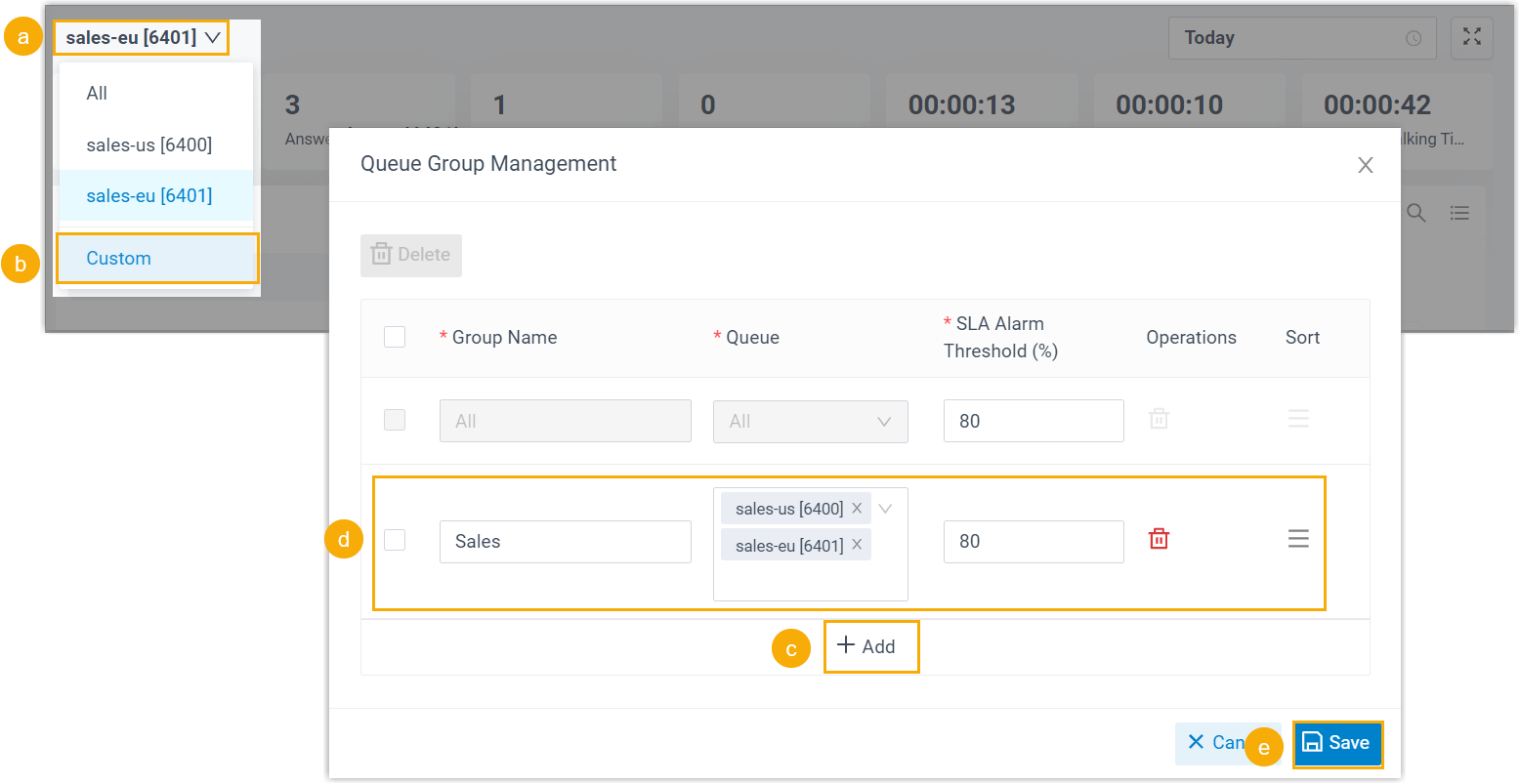 Custom queue window for creating a queue group