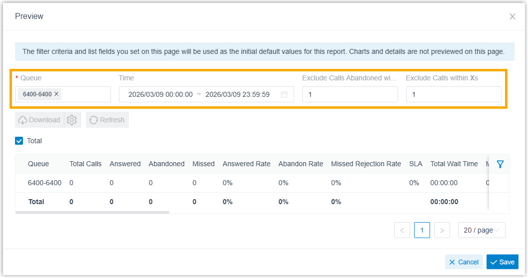 Setting default filter criteria for the report during preview