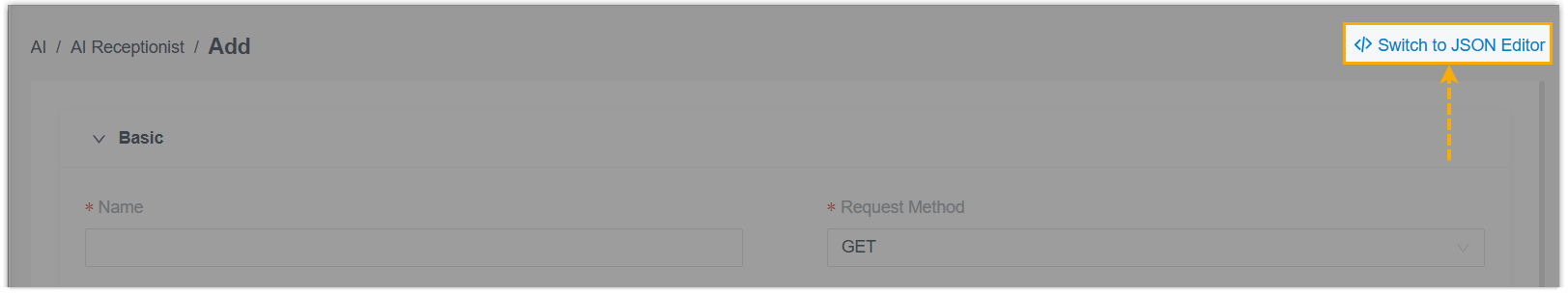 Toggle for switching between the form and JSON views of a tool