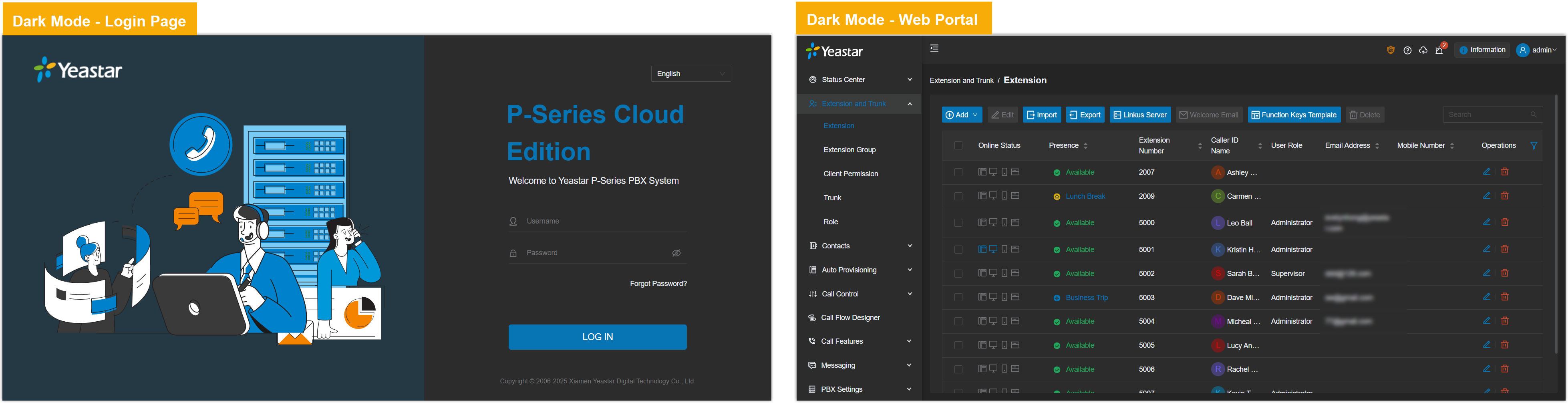 Cloud Voice, web portal shown in the dark theme