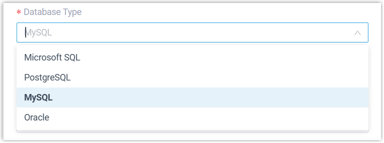 Selecting a database engine from the Database Type list