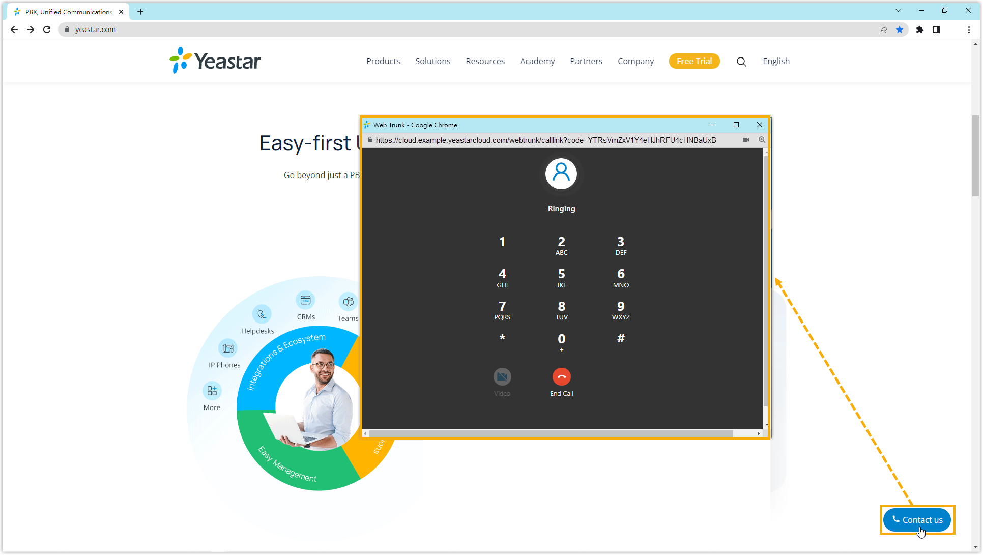 Cloud Voice, default call button on a page and the click-to-call dialer it opens