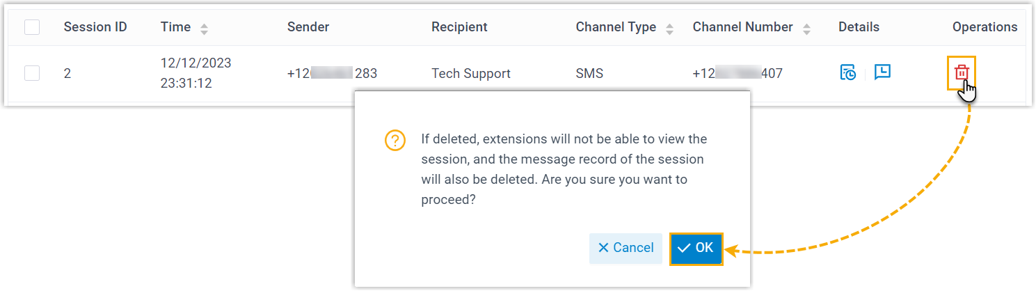 Deleting one session from the log