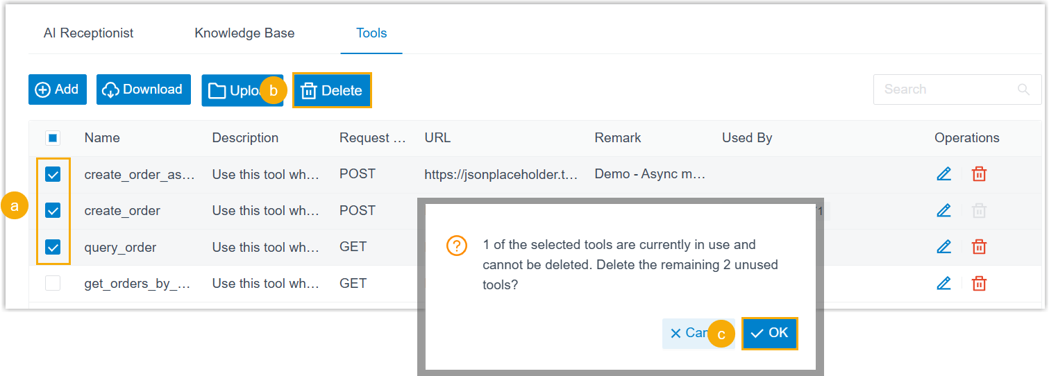 Selecting multiple tools and deleting them together