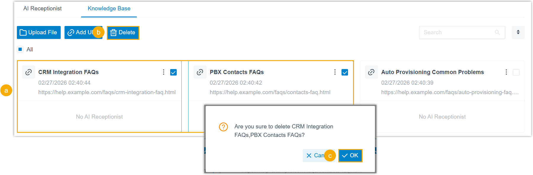 Selecting multiple entries and deleting them in bulk