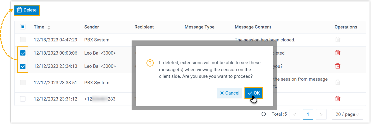 Selecting multiple messages to delete