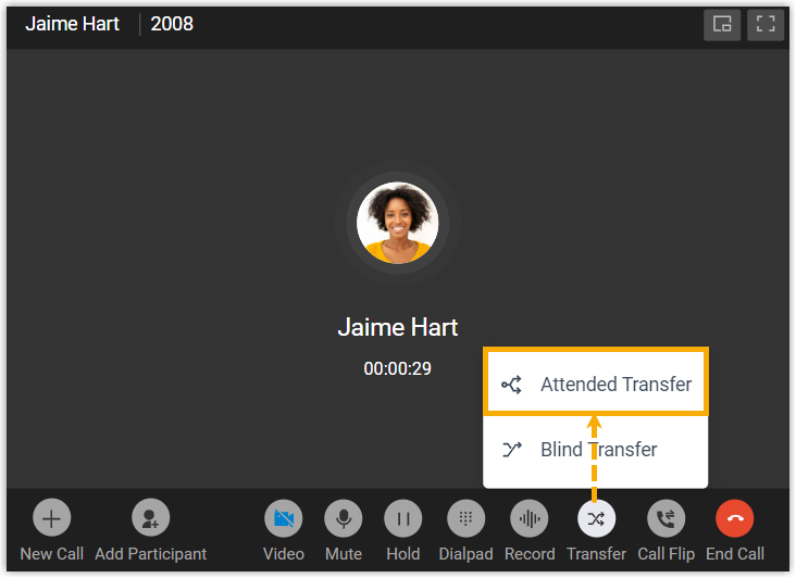Attended Transfer option in the active call screen