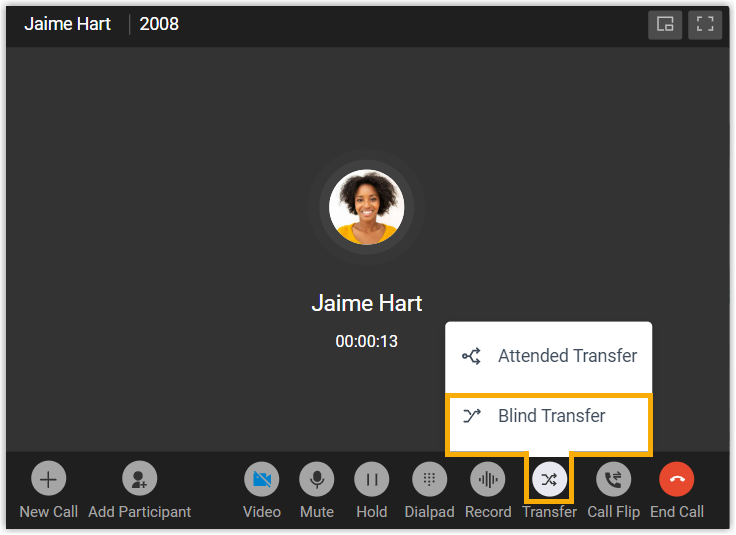 Blind Transfer option in the active call screen