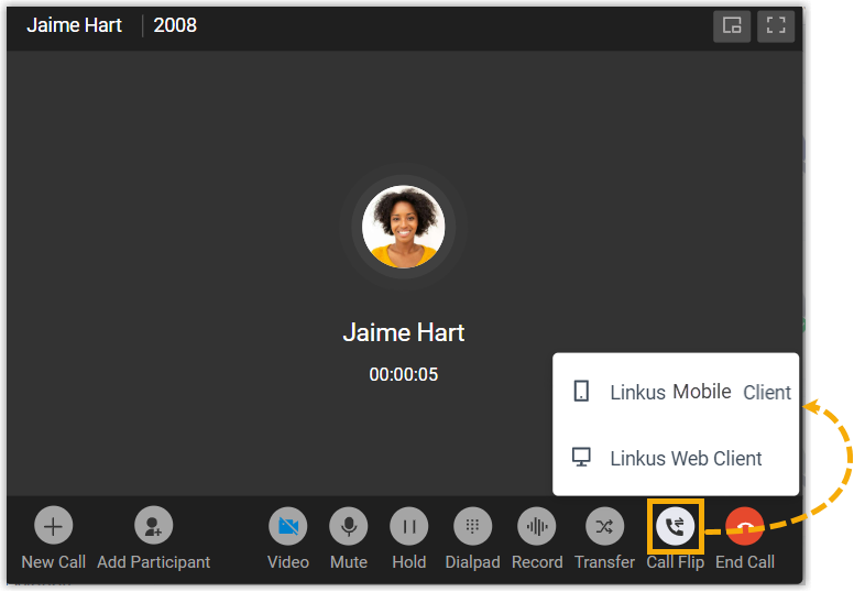 Cloud Voice, list of other devices available to receive the flipped call