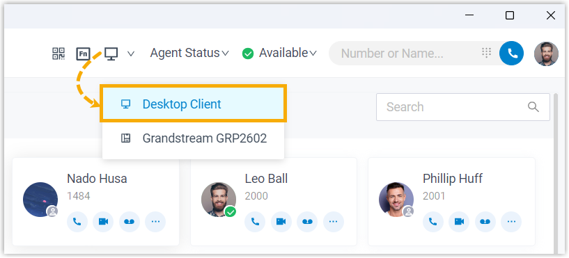The Cloud Voice App set to Desktop Client mode