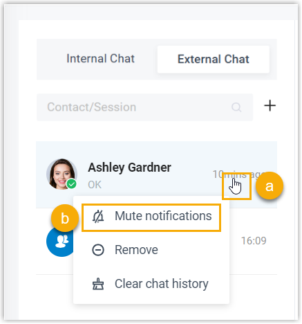 Muting a conversation from its right-click menu