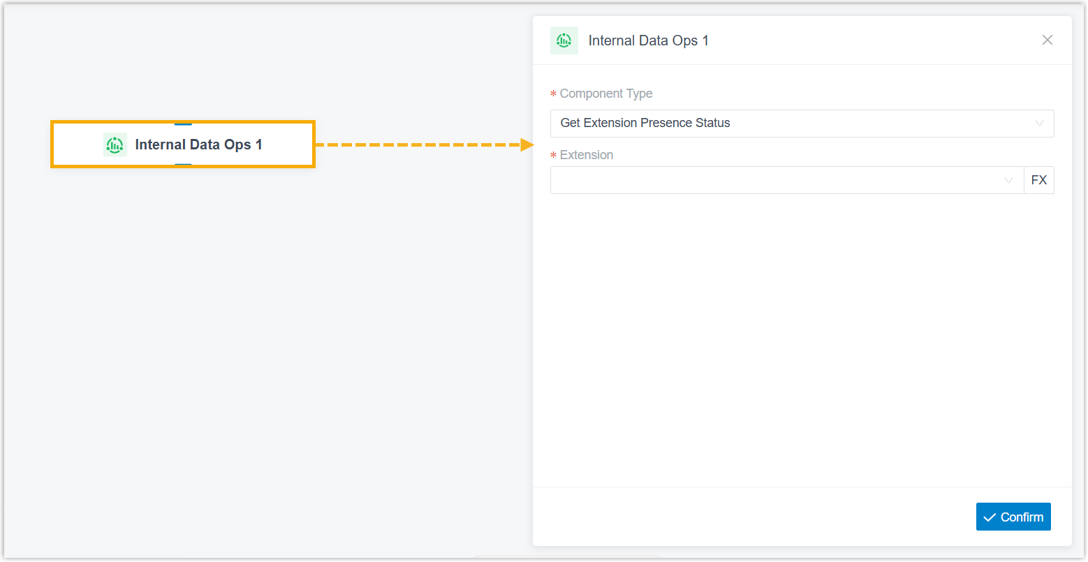 The Internal Data Ops block placed on the call flow canvas