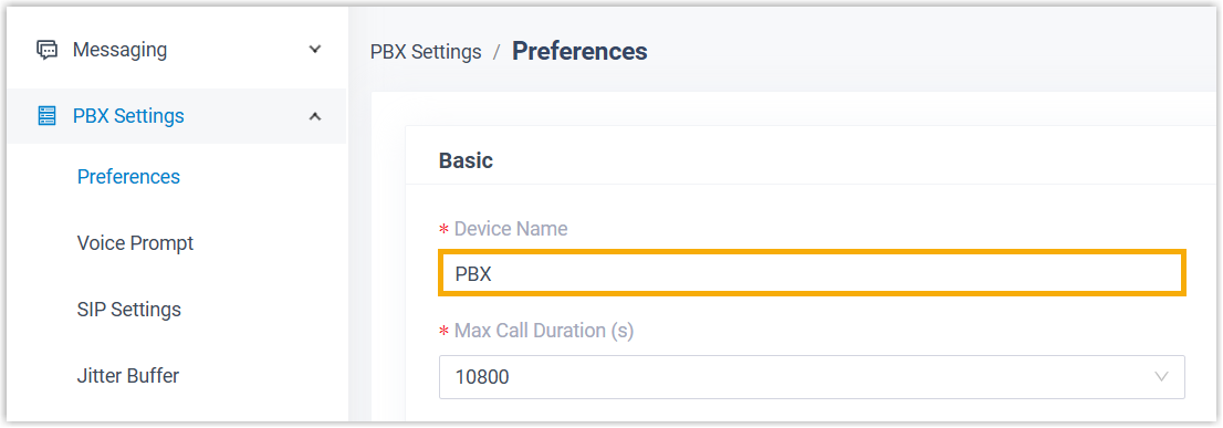 Device Name field in PBX preferences