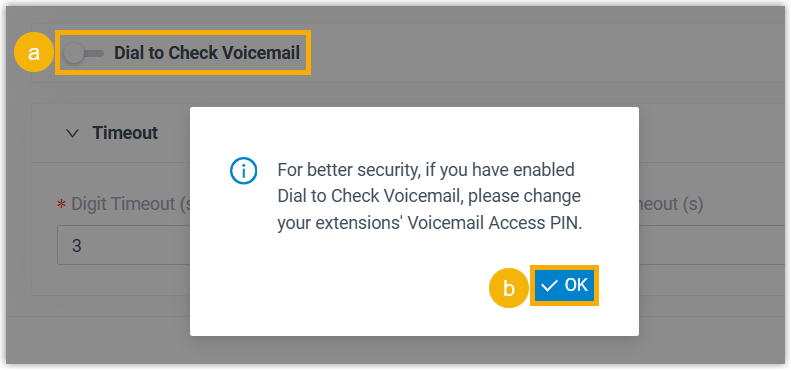 Enabling voicemail access from the component