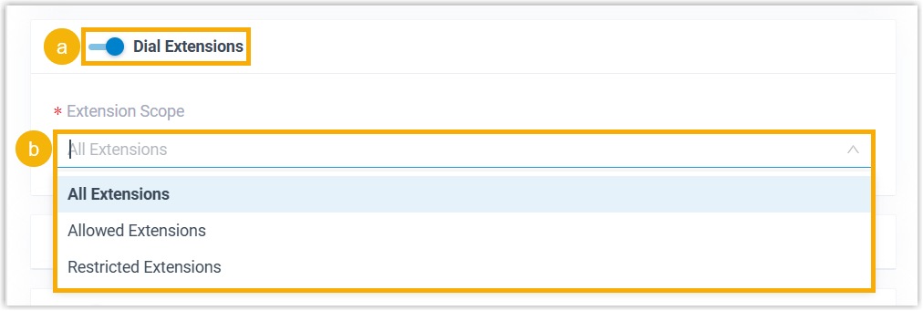 Choosing which extensions callers may dial