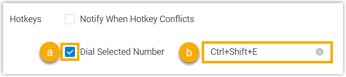 The Dial Selected Number hotkey option in Settings