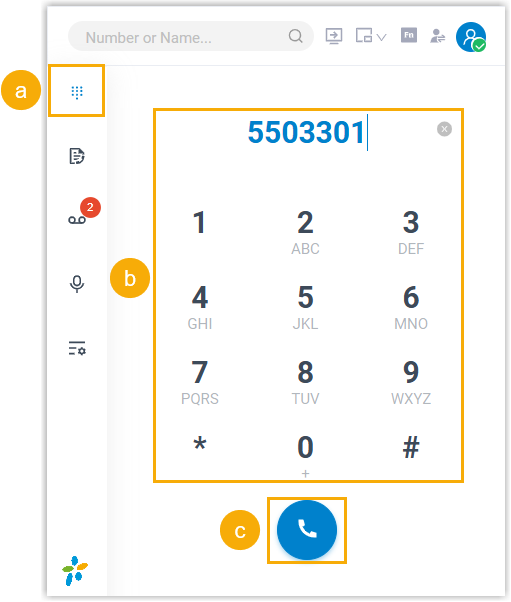 Entering a number on the dial pad and starting the call