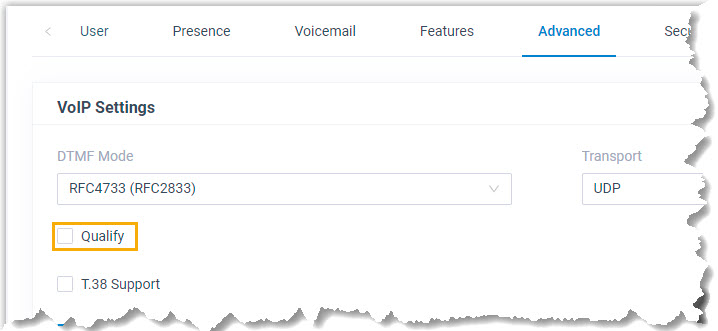 Extension transport settings with the Qualify option unchecked