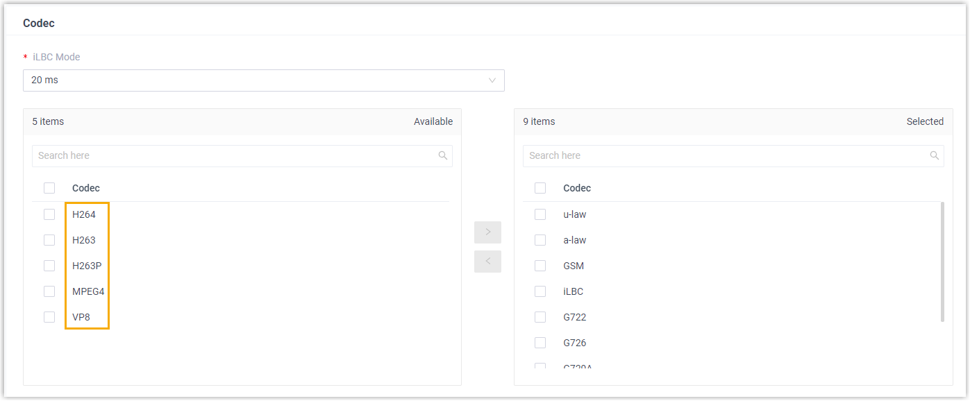 Codec settings with the video codecs turned off