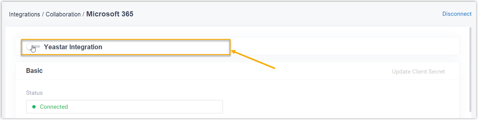 Cloud Voice, the master toggle at the top of the Entra ID integration page set to off