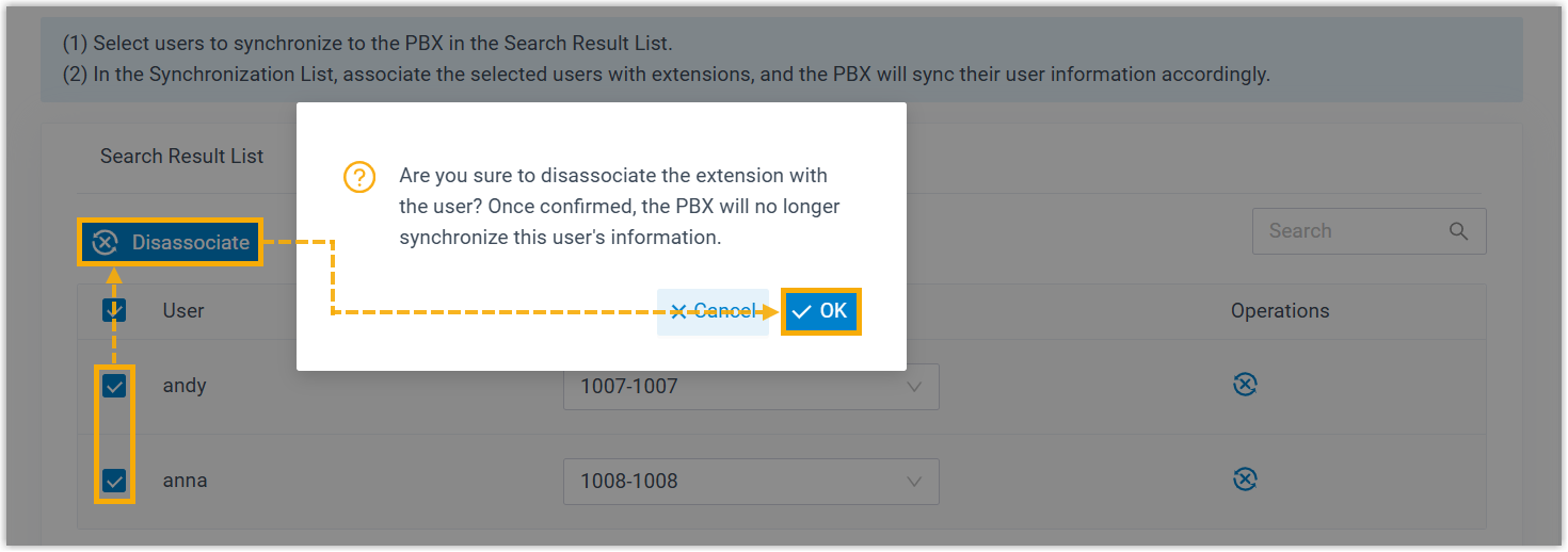 Removing a user that was selected for synchronization