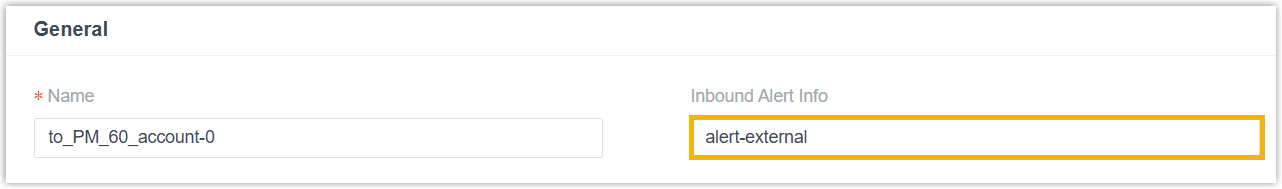 Inbound Alert Info field set to alert-external on an inbound route