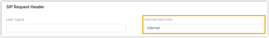 Internal Alert Info field set to Internal under SIP Request Header