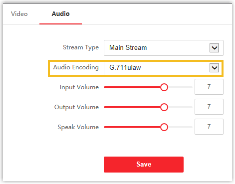 Audio Encoding set to G.711 u-law on the door station
