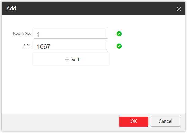 Intercom dialog mapping the indoor station's room number and SIP extension