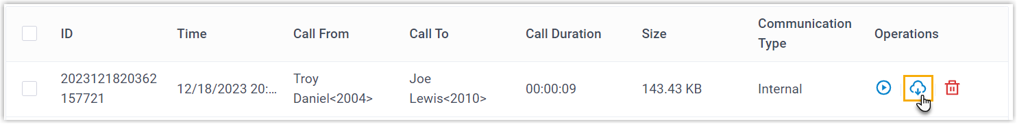 Downloading a single recording from the list