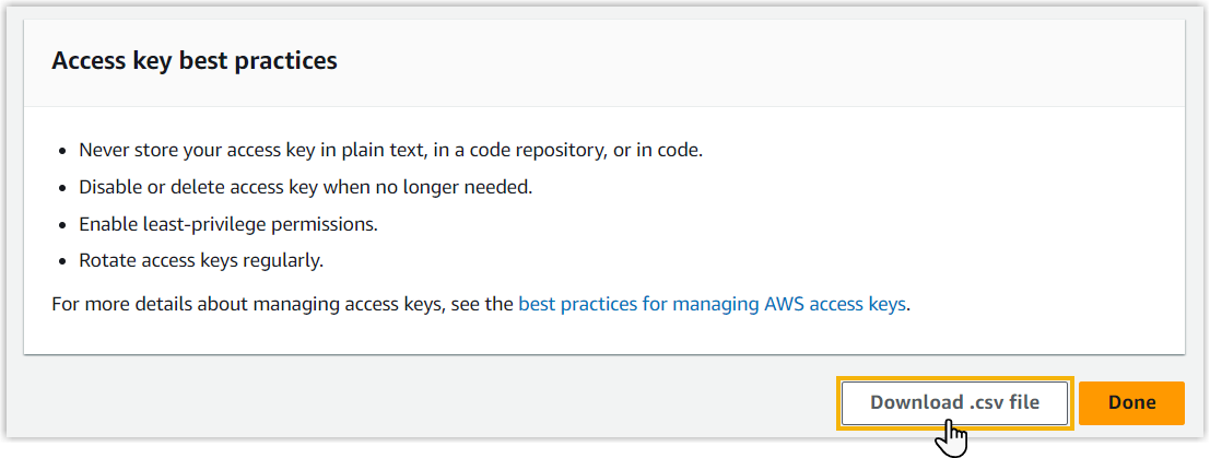 Downloading the credentials as a .csv file