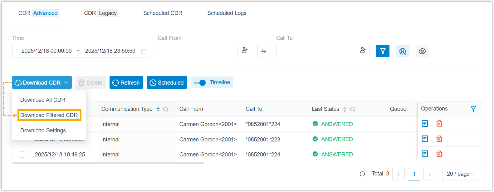 Download Filtered CDR option