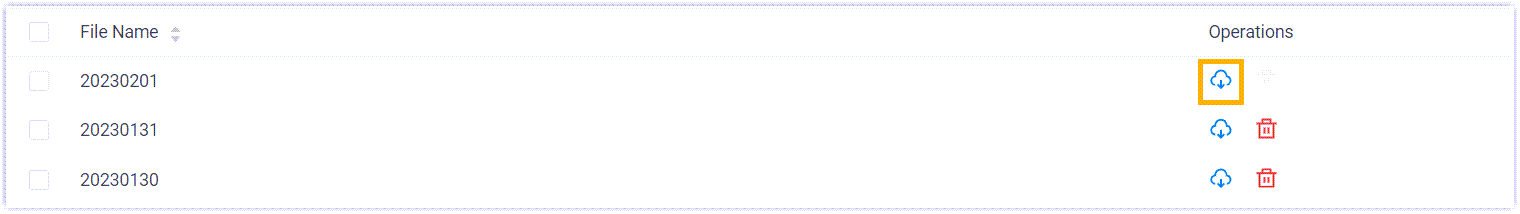 Downloading a dated system log from the System Logs list