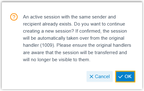 The dialog confirming you want to reopen an existing session