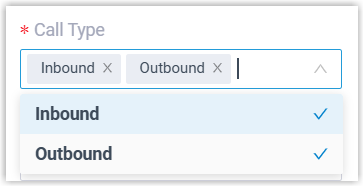 The Call Type list showing inbound and outbound options