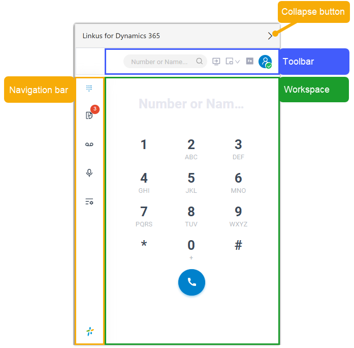 Cloud Voice, compact calling client docked inside the Dynamics 365 interface