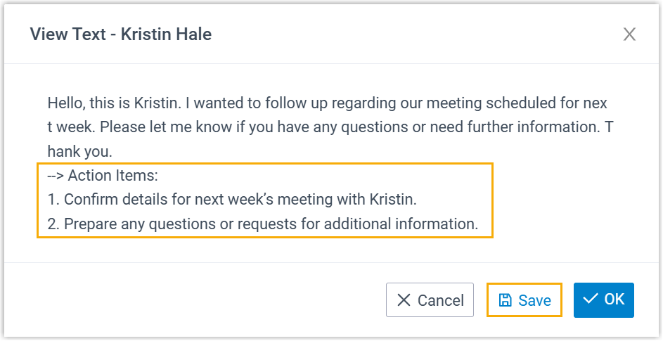 Correcting the text of an AI-generated voicemail transcript