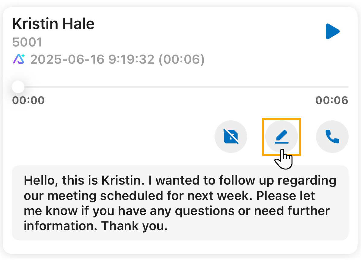Editing the text of a transcribed voicemail