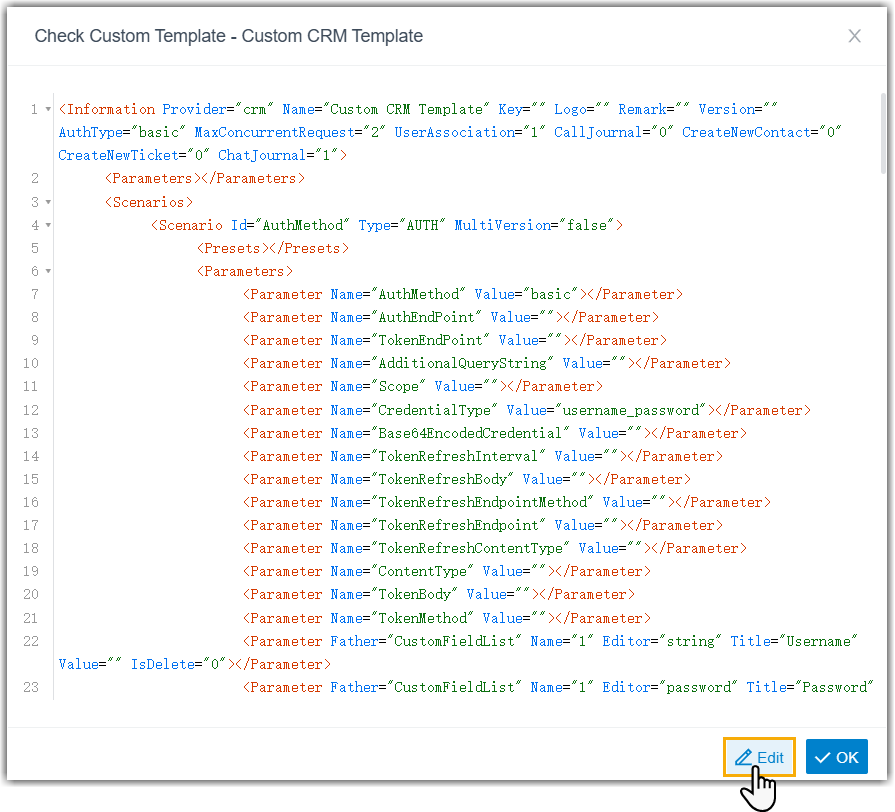 Editing the raw XML of a custom CRM template