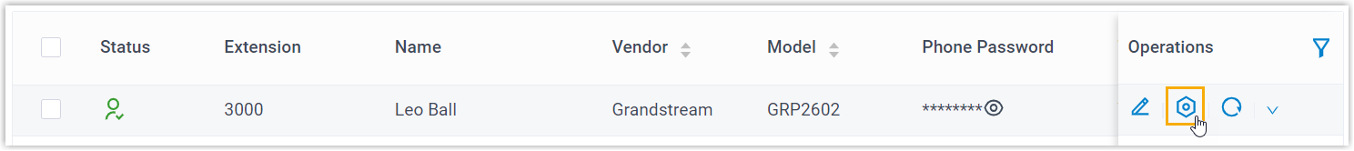 Phone list in Auto Provisioning with the edit control for the Grandstream device