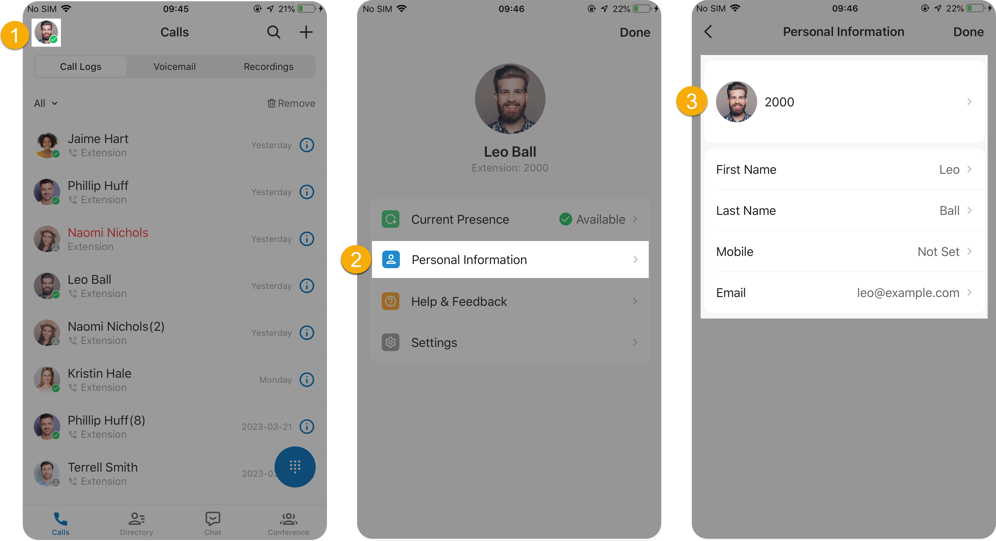 Editing account details on the Personal Information page in the Cloud Voice App