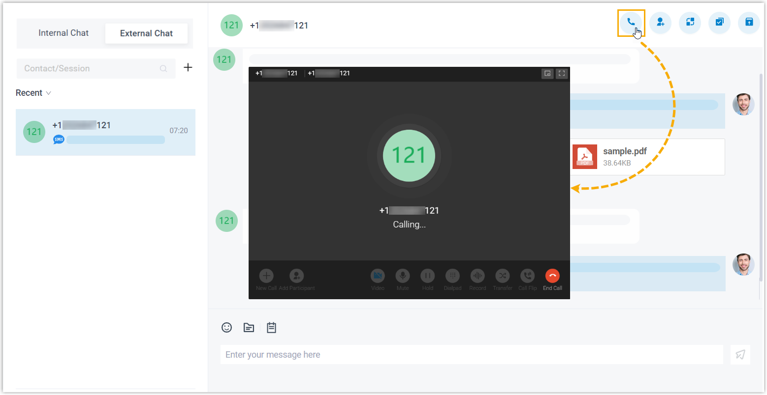 Turning a messaging session into a phone call to the customer