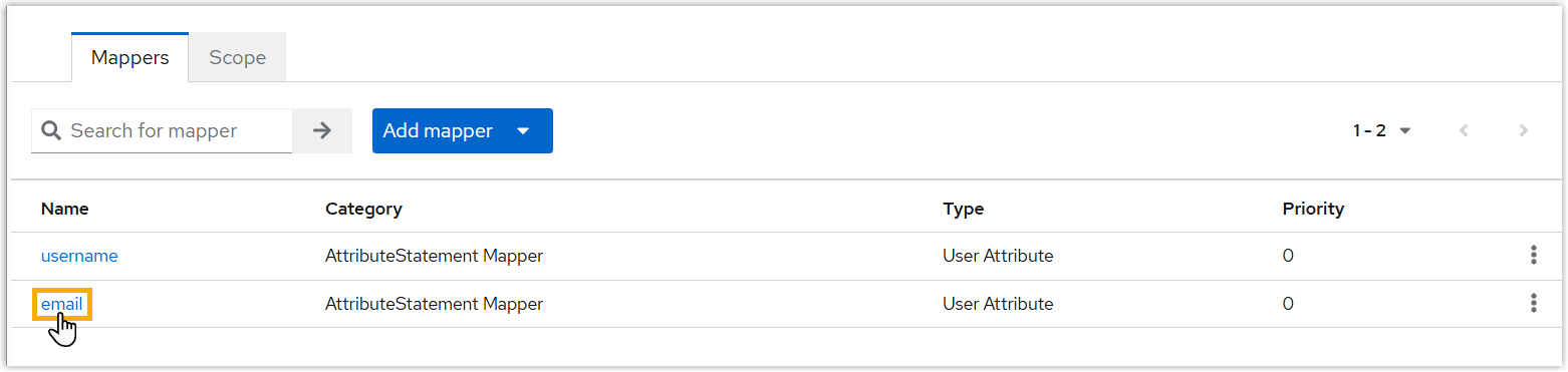 Opening the email mapper on the Mappers tab