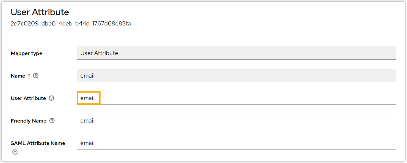 Setting the User Attribute value for the email mapper