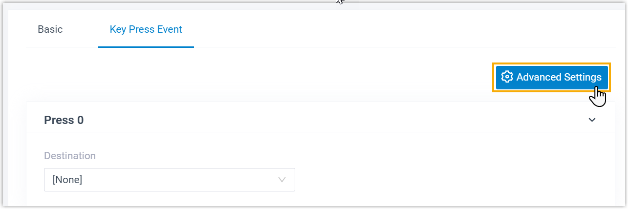 Advanced Settings button at the top of the IVR editor